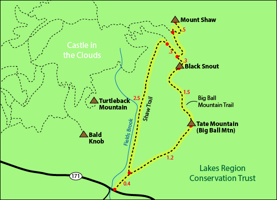 hiking trail map black snout tate mount shaw bald knob big ball mountain lakes region conservation trust map 171 castle in the clouds 52 with a view 52 wav lrct